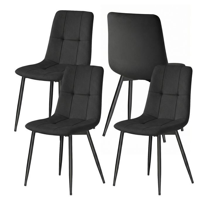 Set of 4 Dining Chairs, Velvet Upholstered Chairs, Adjustable Legs, for Kitchen, Living Room, Dining Room, Black