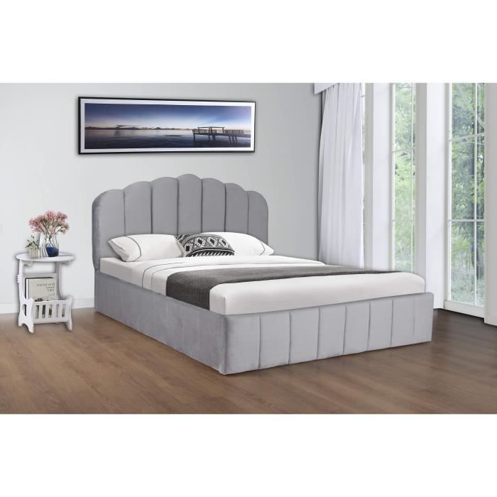 Cama KELLY Design con espacio de almacenamiento en terciopelo gris, 160 x 200 cm.