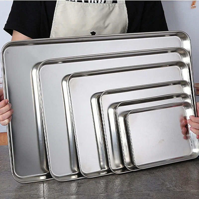 Plateau rectangulaire en acier inoxydable 316, plateau de présentation pour buffet, assiette de service en métal, organisateur de cuisine