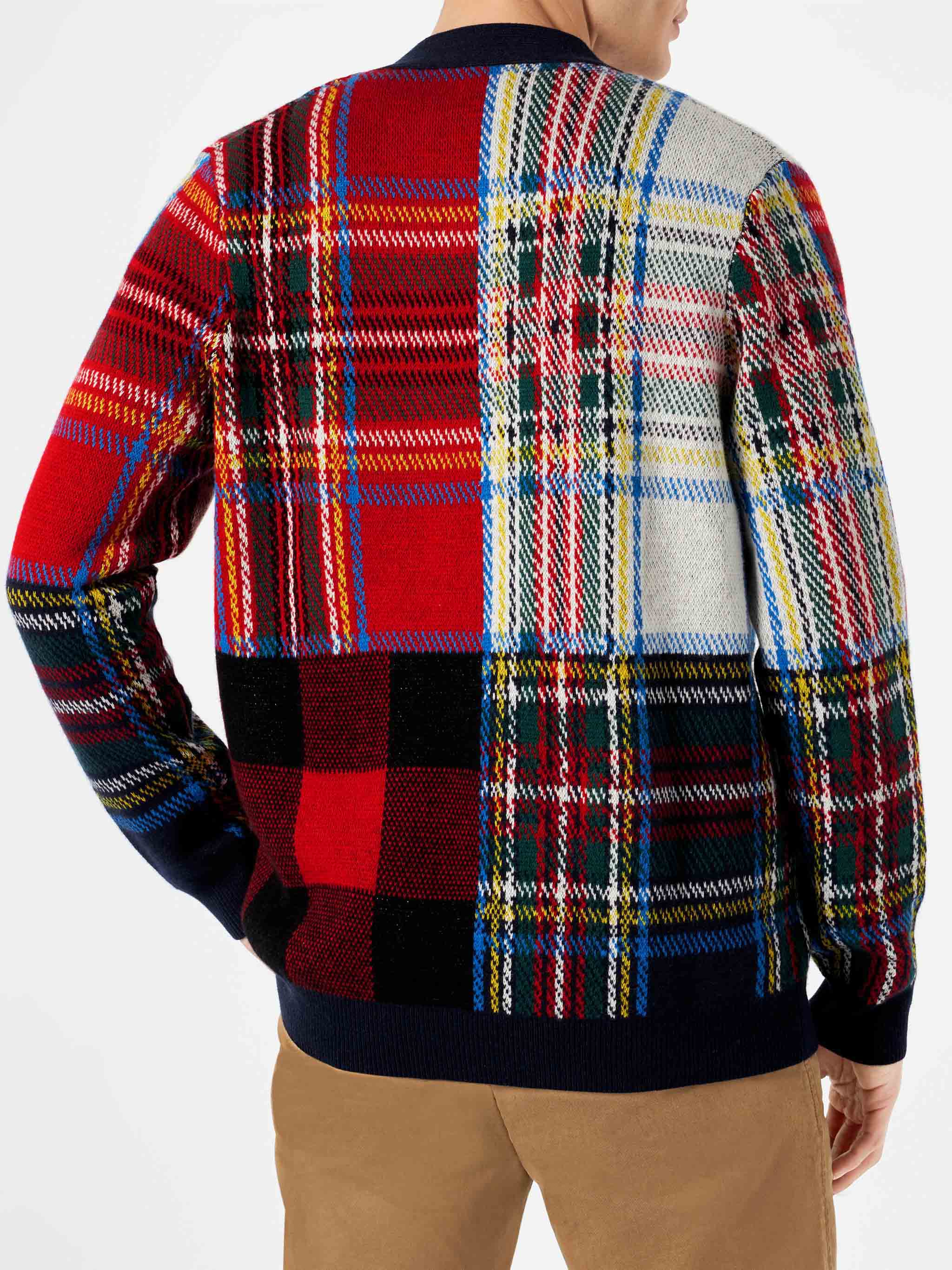 Herren-Strickjacke aus Tartan mit Saint-Barth-Stickerei