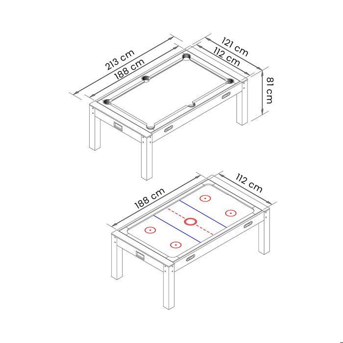 Table de Billard 7 FT Multi-jeux Rouge Air Hockey + Table de Tennis + Table Top – Strike