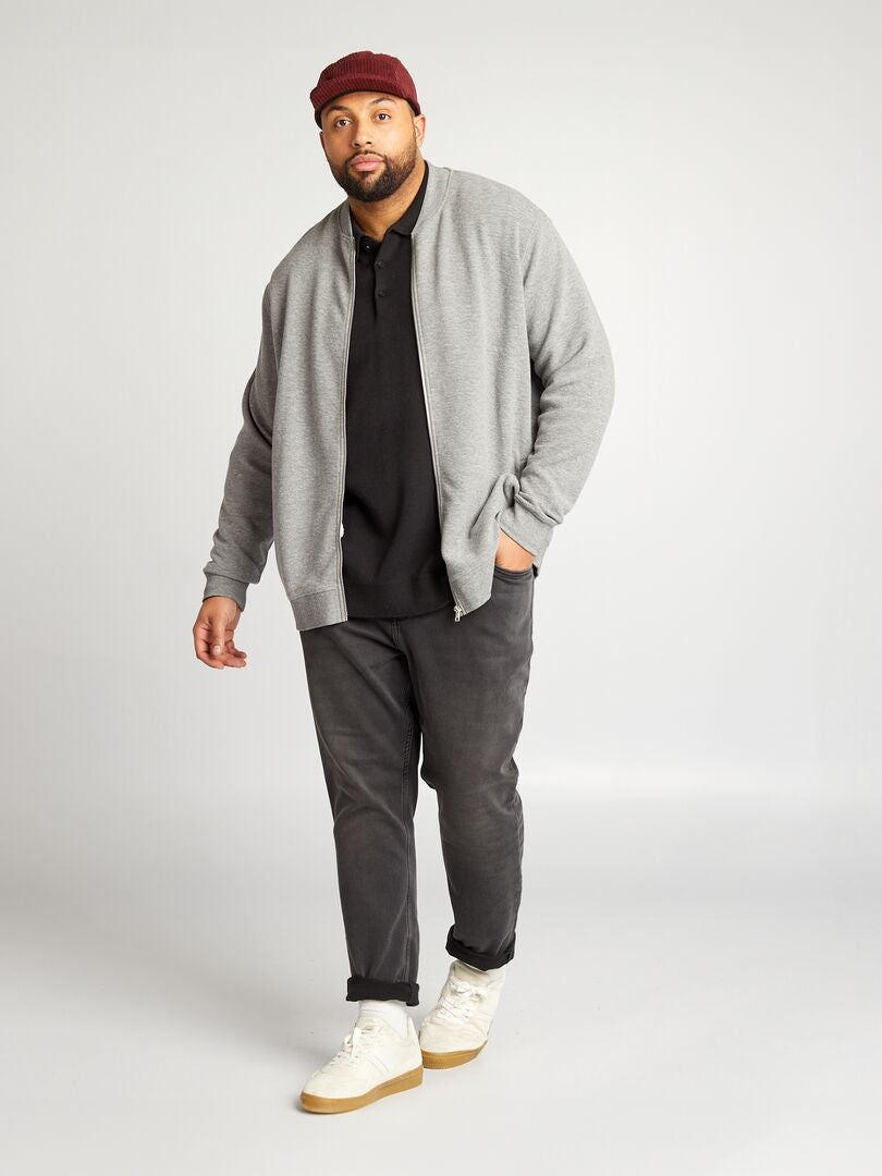 Gestreept gebreid sweatshirt met rits - GRIJS