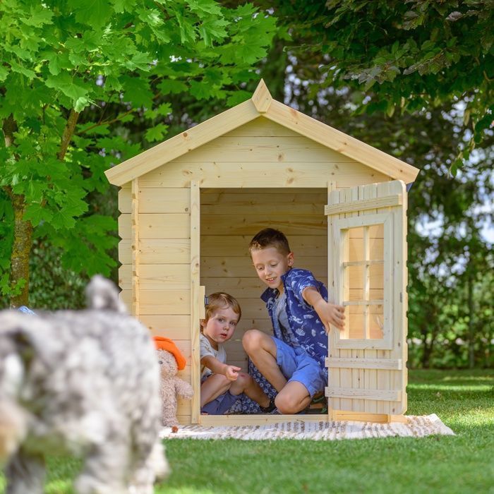 Timbela M570Z-1 Maison en bois pour enfants -Toit vert- Maison de jeux pour l'extérieur 111x113xH121cm/0.9 m2