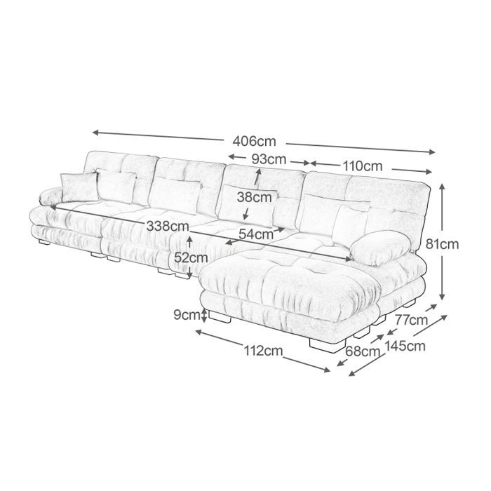 Sofá esquinero modular - LANGTU - Se convierte en un sofá esquinero de 4 plazas en forma de L - Tapicería de chenilla marrón claro - Otomana extraíble - Cojines tipo nube
