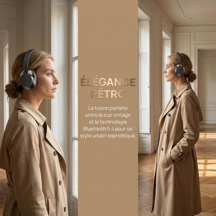 Wireless Headphones - FINGERTIME - Bluetooth 5.4 - 60H Battery Life - HiFi Stereo Sound - 40mm Deep Bass - Retro Design - Black