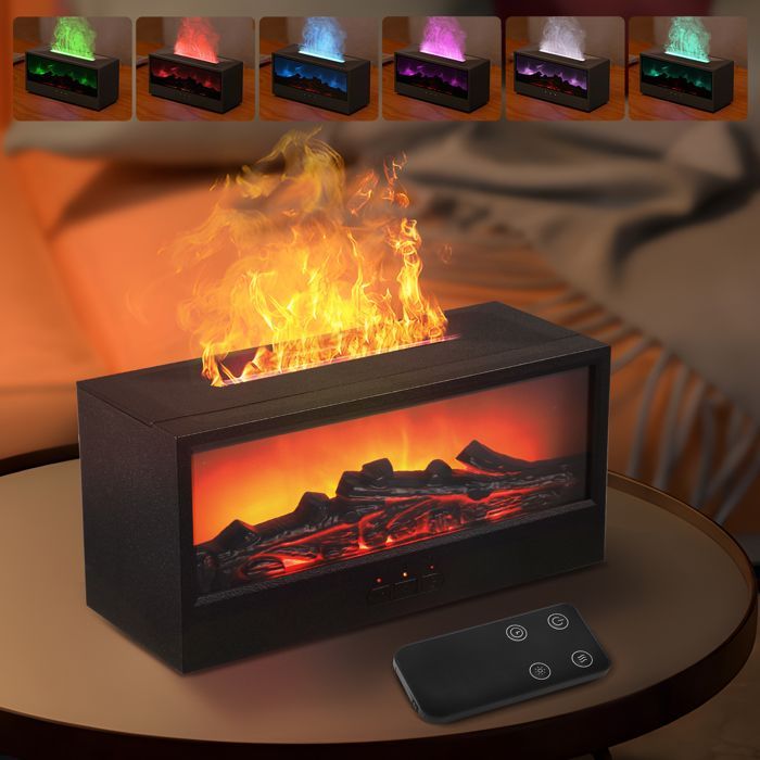 Umidificatore d'aria da 150 ml per camera da letto con camino a LED, 7 colori di fiamma, diffusore di oli essenziali per la casa
