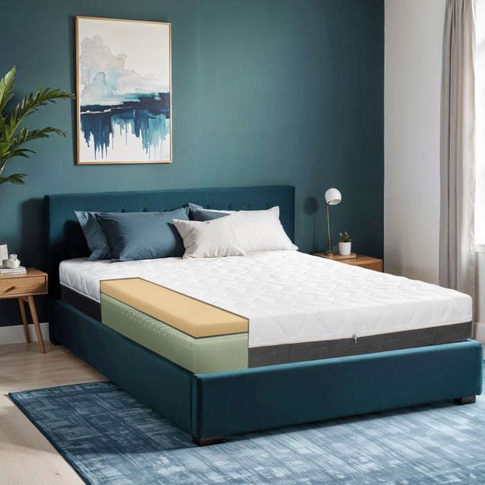 Colchón TANHK de doble capa de espuma viscoelástica, 160x190 cm, suave, hipoalergénico, funda extraíble, fabricado en Italia.