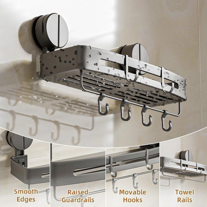 Rangement Salle de Bain, Rangement Douche, Etagere Salle de Bain Accessoire sans Percage, Acier au Carbone Etagere Douche