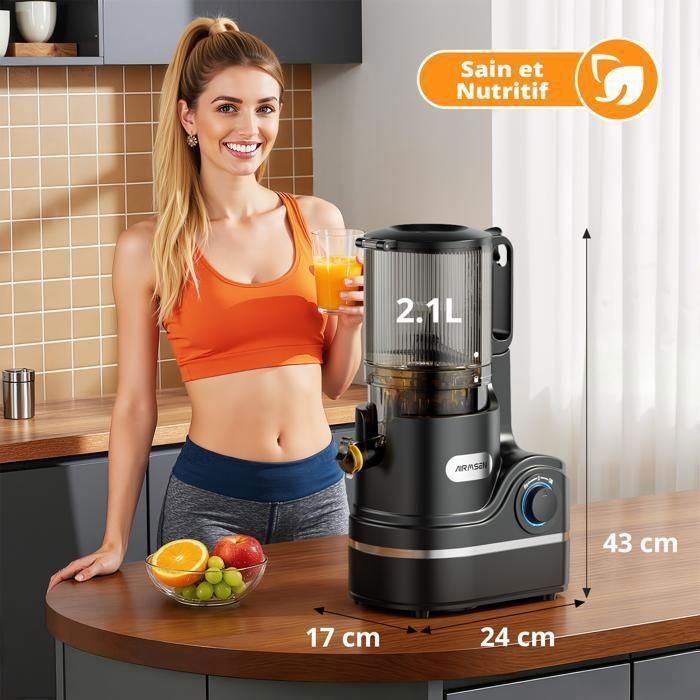 AIRMSEN Juicer 300W 2.1L Wide Feed Chute 147mm, High Efficiency, BPA Free, Easy Cleaning, Fruits and Vegetables