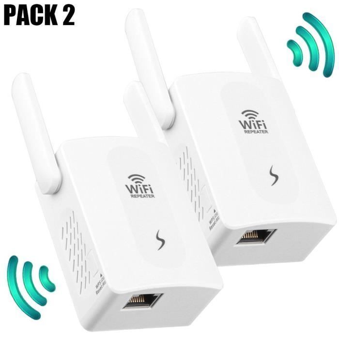 [Paquete de 2] Repetidor WiFi de 300 Mbps - Fácil configuración - Cobertura de 200 m² - Seguridad WPA/WPA2