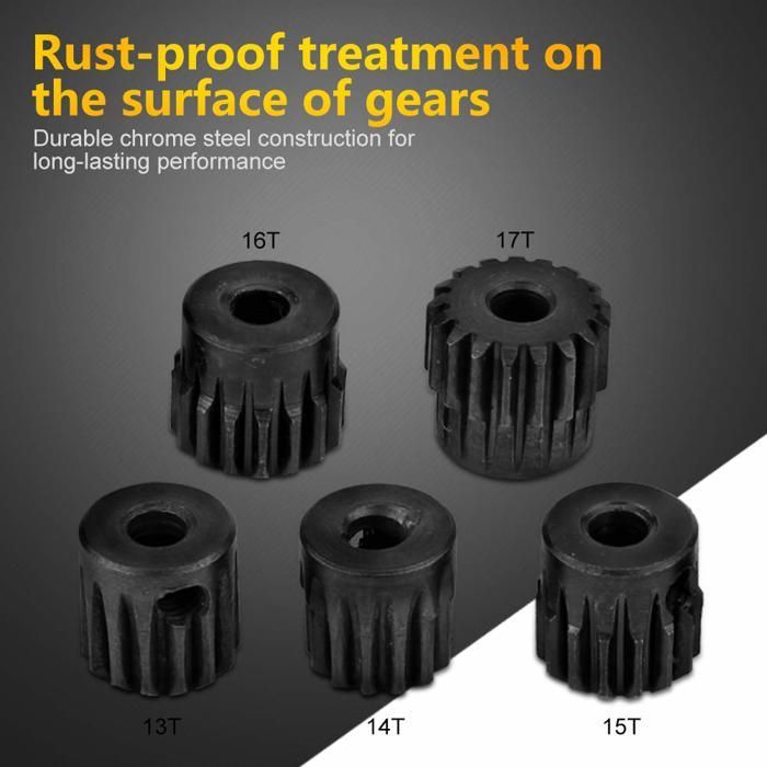 Lot de Pignons 13T à 17T 48Dp pour Moteur Brushless 1:10 RC – Pour Monster, Buggy, Camion – Métal Résistant, Noir