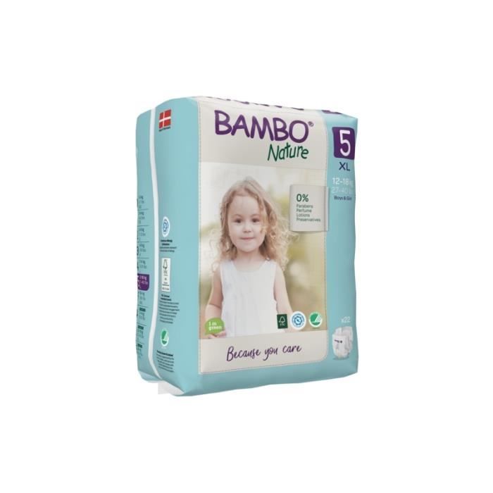Couche anatomique écologique - BAMBO NATURE - Taille 5 12-18kg - Ultra-mince et absorbante - Effet antiodeurs