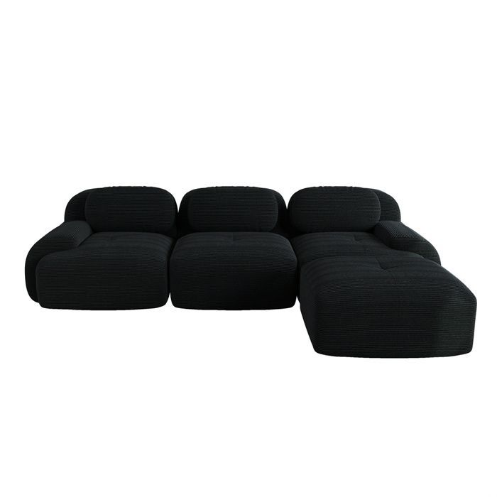 DRIPEX Modulär 3-sits hörnsoffa, manchestersoffa med extra breda armstöd, ingen montering krävs, B 298 cm, svart