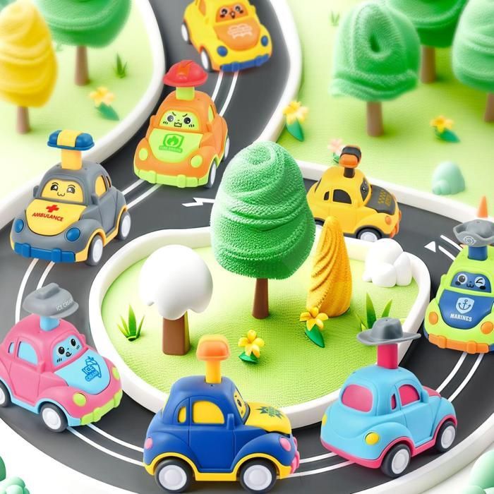 Conjunto de 8 coches de pedales para niños pequeños de 1 a 3 años, vehículos de juguete para bebés de 9 a 18 meses, regalo ideal para