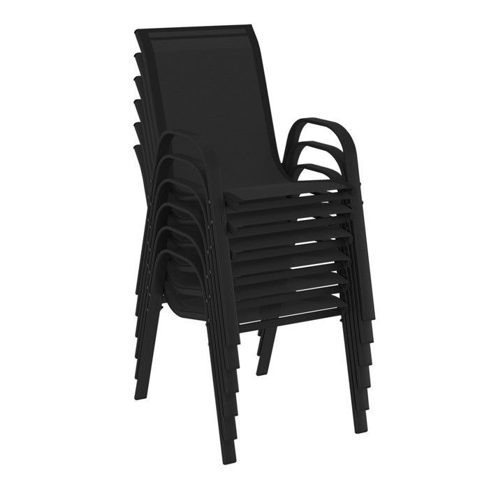 Set di mobili da giardino IDMARKET MADRID: tavolo da 190 cm e 8 sedie impilabili nere.