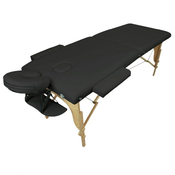 Folding 2-section wooden massage table with Reiki panel + Accessories and carrying case - Black - Vivezen