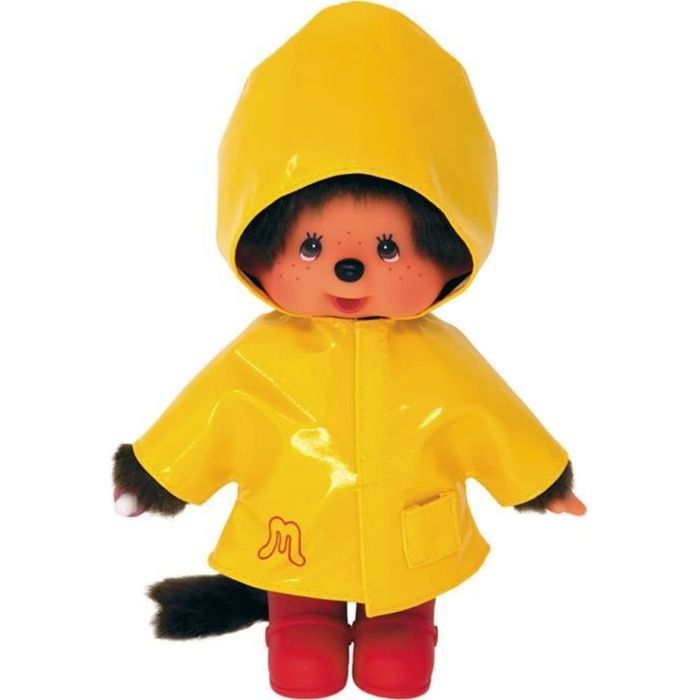 Pelúcia Monchhichi - BANDAI - Capa de chuva amarela icônica - 20 cm