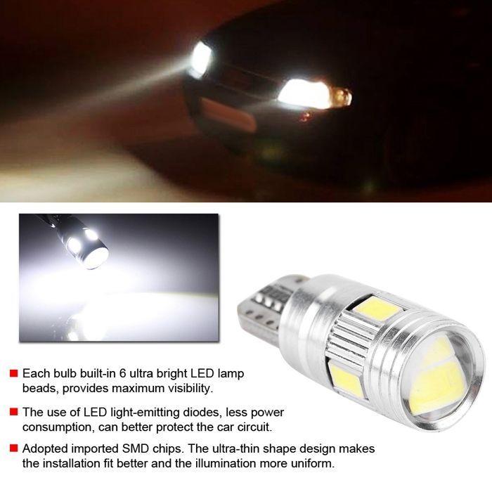Bombilla LED Shipenophy T10, 10 unidades, T10 5630 6SMD W5W, bombilla LED decodificable para coche, Canbus, sin errores, para faros delanteros.