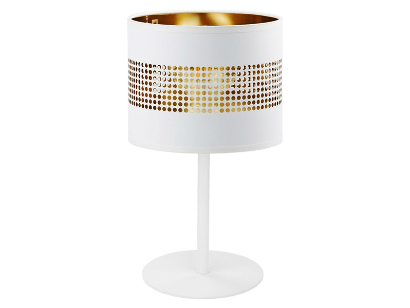 Lampa stołowa Tago tkaninowa biało-złota