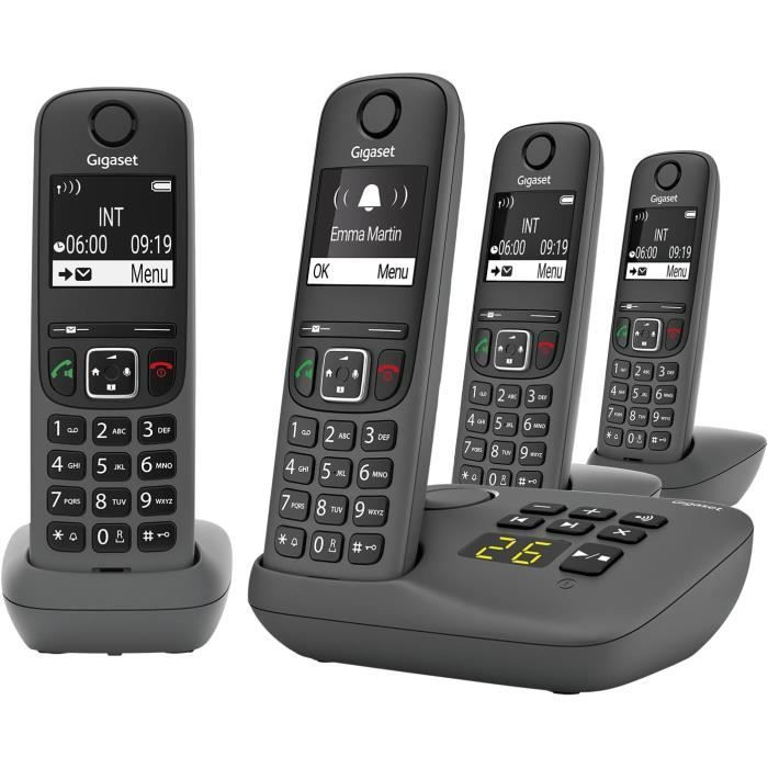 Téléphone sans fil DECT - GIGASET - A695A - 4 combinés - Répondeur intégré - Écran haut contraste