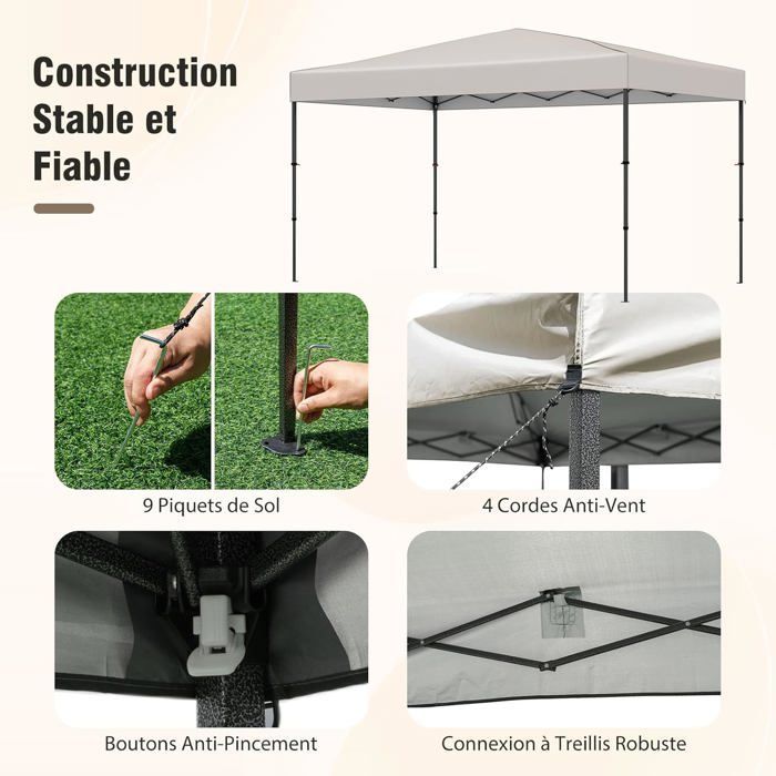 GIANTEX Tonnelle de Jardin Exterieur Impermeable, Tente de Réception avec Toit Argenté, Réglable en Hauteur (2,25x3,65M|Beige)