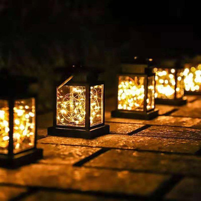 Luces solares para exteriores, paquete de 2 faroles solares LED colgantes, impermeables, para jardín, patio, terraza, césped, patio, acera.