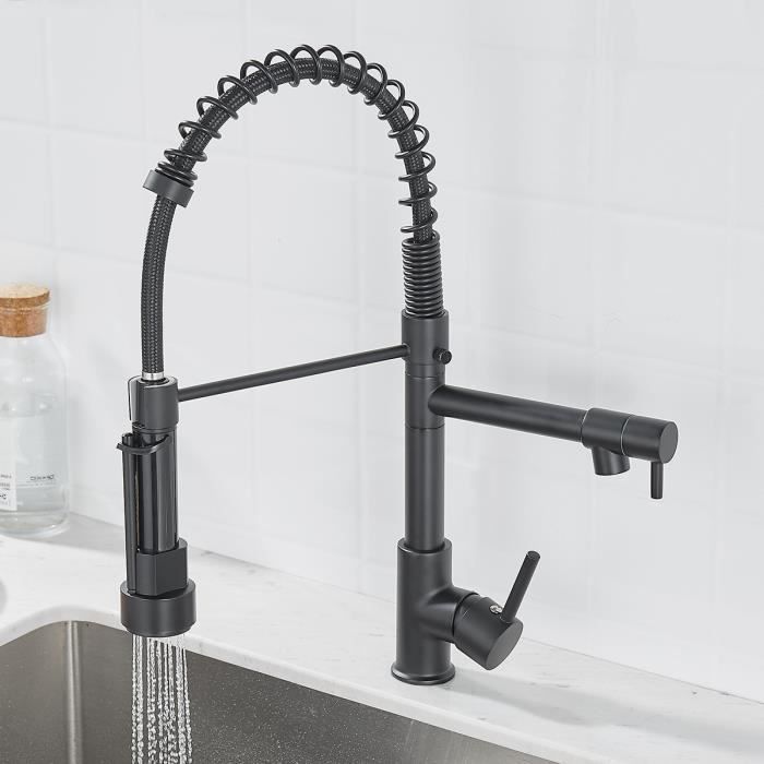 Grifo de cocina UNI negro - Grifo mezclador - Rociador extraíble con 2 modos - Rotación de 360 grados