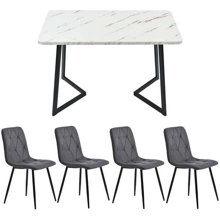 Conjunto de mesa de jantar de 117×68 cm com 4 cadeiras - Conjunto moderno de mesa e cadeiras para cozinha/sala de estar - Cadeiras em linho cinza