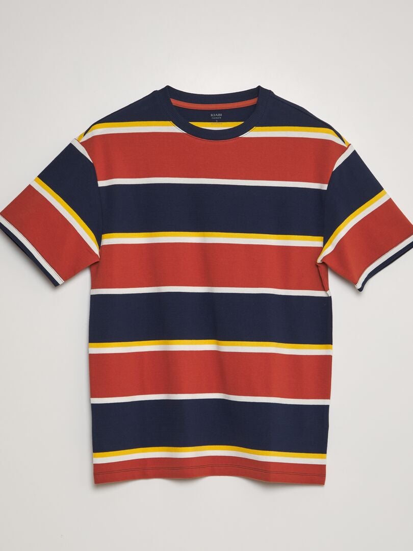 Camiseta de piqué de algodón a rayas - NARANJA