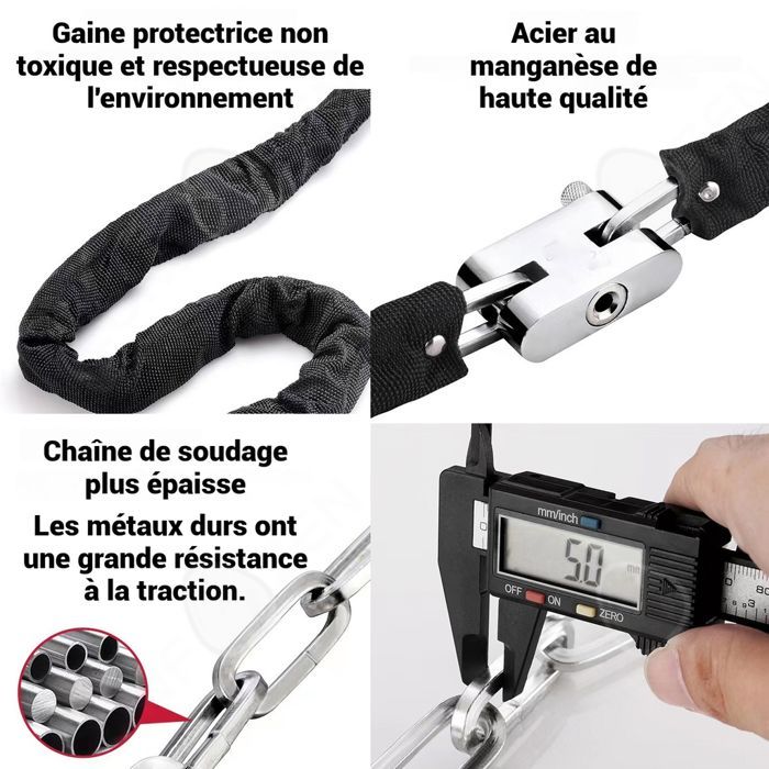 Candado para bicicleta de 100 cm, duradero, portátil, de acero aleado, con cadena reforzada, apto para bicicletas y motocicletas.