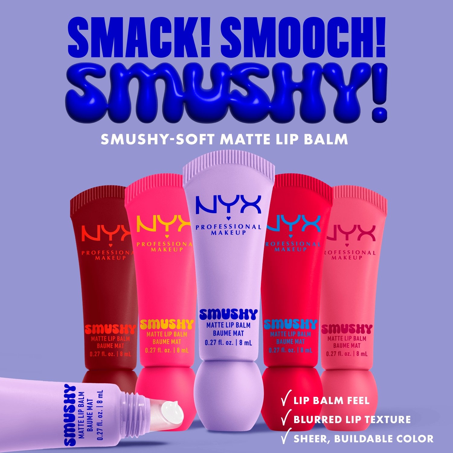 NYX Professional Makeup lūpų balzamas „Smushy Matte“ – 8 ml
