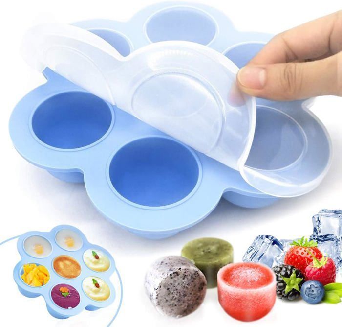 Recipientes de silicona para comida de bebé, bandejas para congelar con tapa para almacenar alimentos.