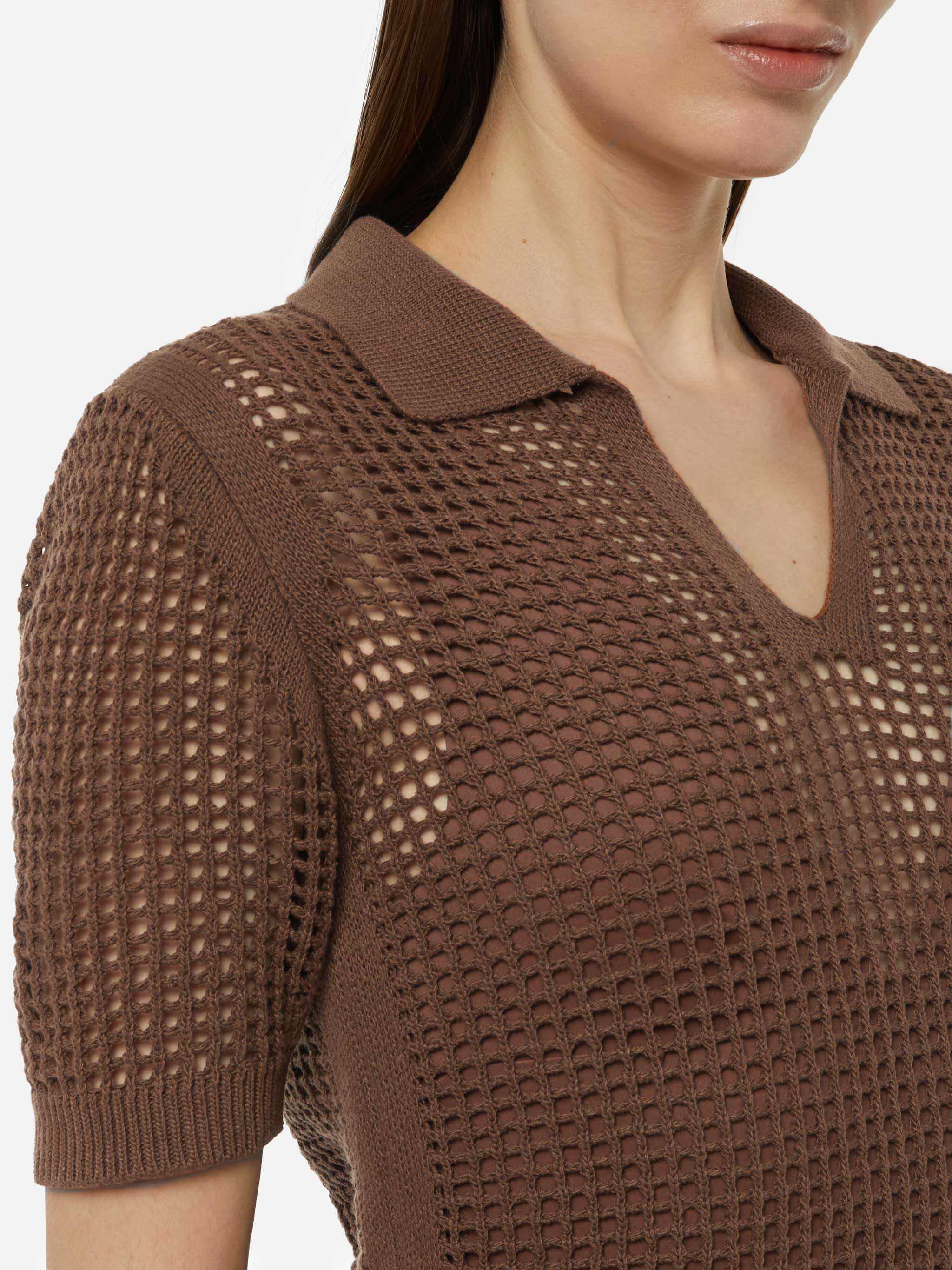 Polo in rete crochet marrone Flora