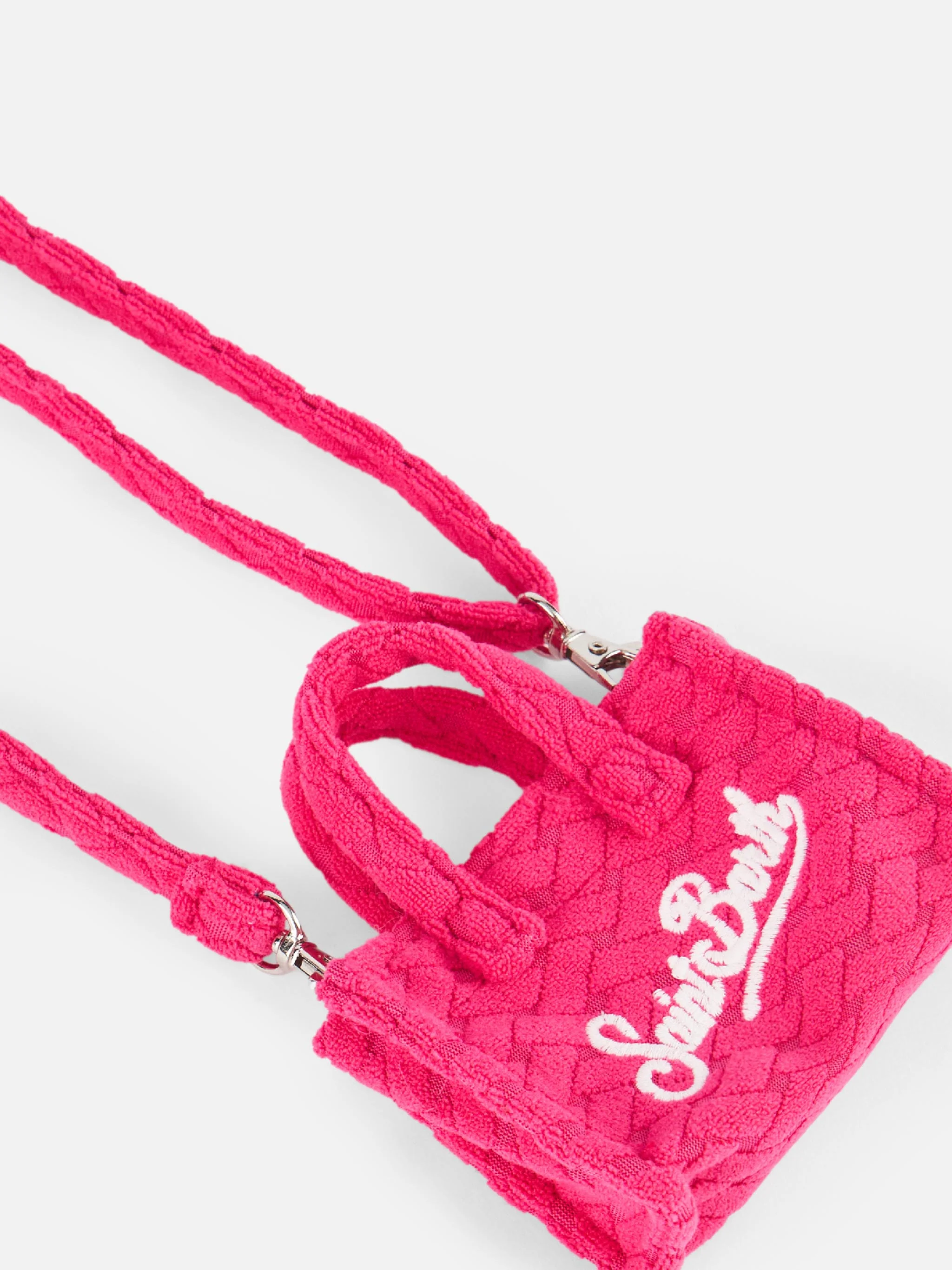 Nøgleholder | Præget stof i fuchsia frotté | Broderi med Saint Barth-logo | Velcrolukning | Nøglering indeni | Aftagelig rem | MC2 Saint Barth