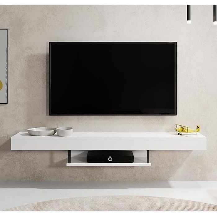 Mobile porta TV a parete | Supporto TV per soggiorno | Montaggio TV | L 150 x P 29,6 x H 22 cm | Bianco opaco | Modello Aydin