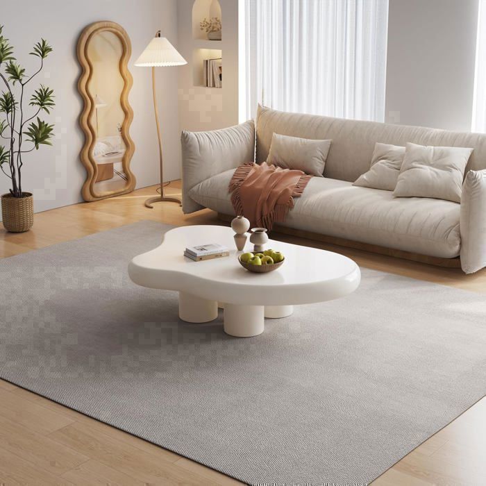 Cloud salontafel, minimalistische salontafel met onregelmatige vier poten voor de woonkamer (crème wit, 90 cm)