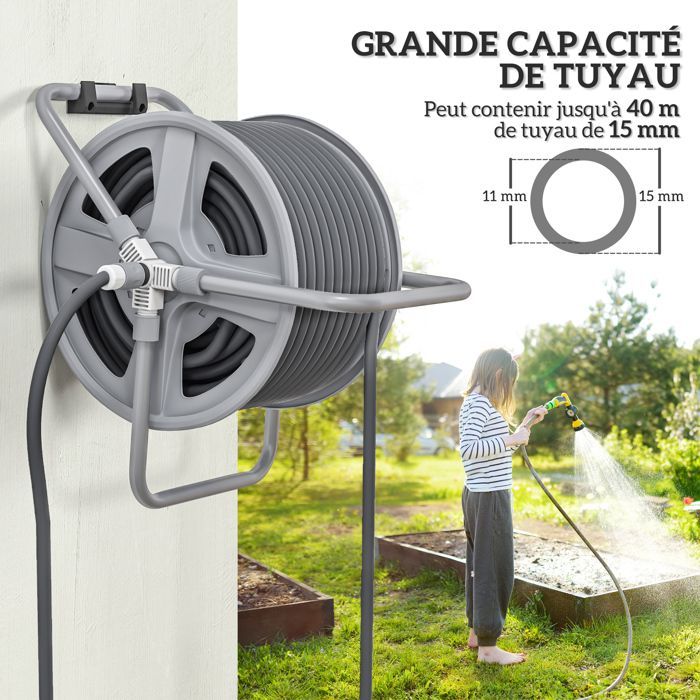 Outsunny hose reel with winding handle, wall or freestanding, 40m storage capacity
