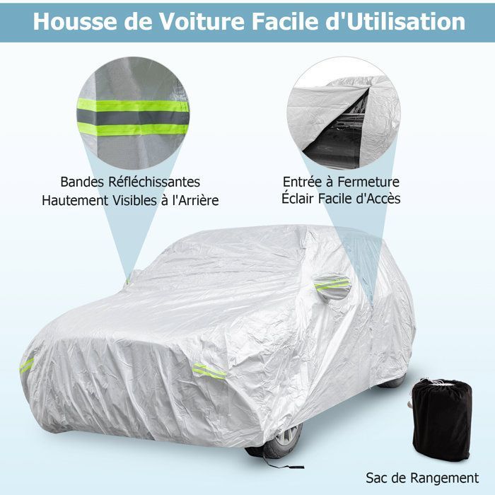 Funda para coche de exterior COSTWAY, con puerta con cremallera, tiras reflectantes y bolsa de almacenamiento, no superior a 492 cm.