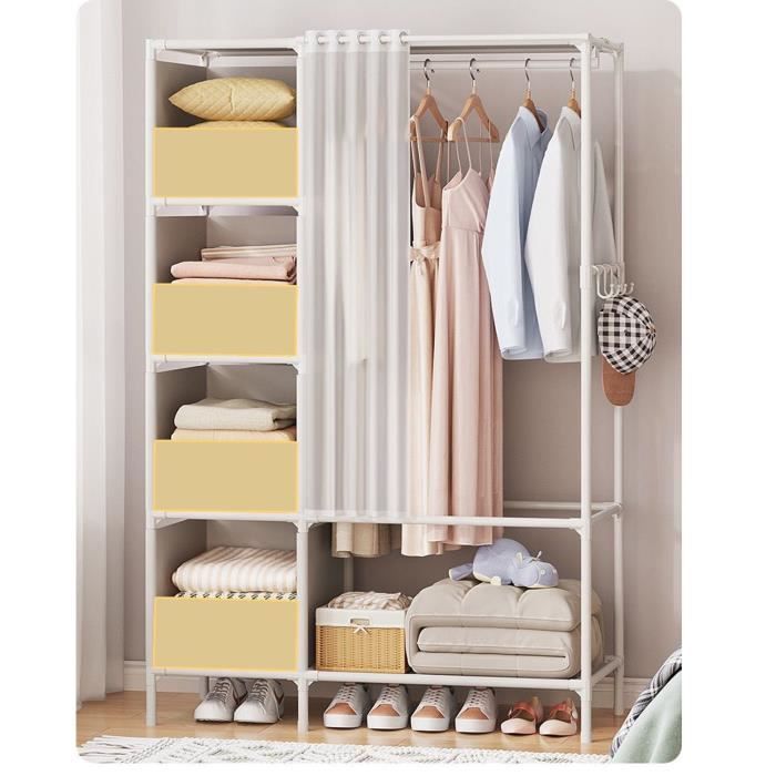 Armario de almacenamiento para dormitorio FREOSEN - Blanco - Armario ropero - 4 cajones de tela