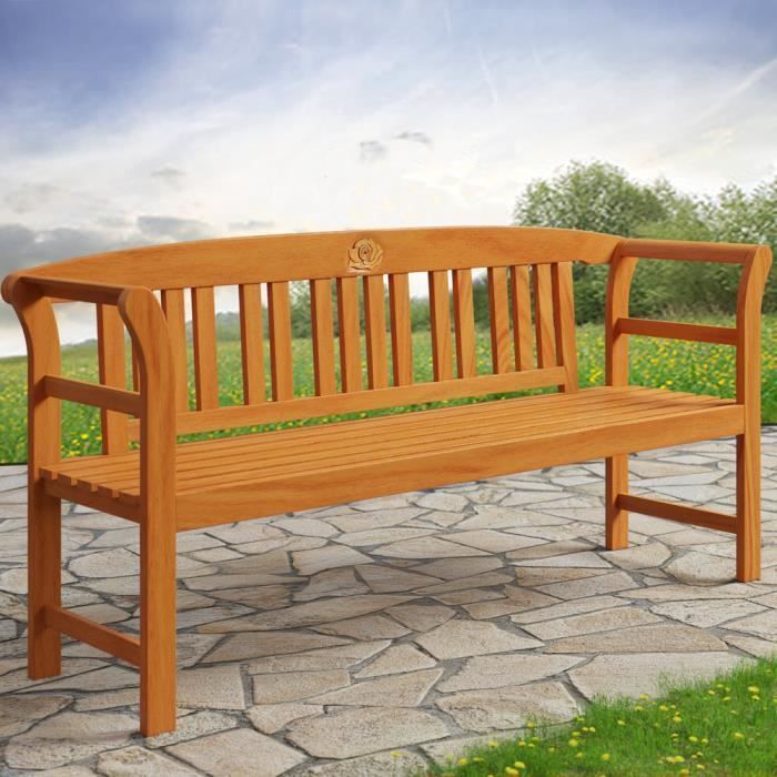 Rose 3-seater garden bench in FSC-certified eucalyptus wood, 150 cm, outdoor wooden bench, durable bench