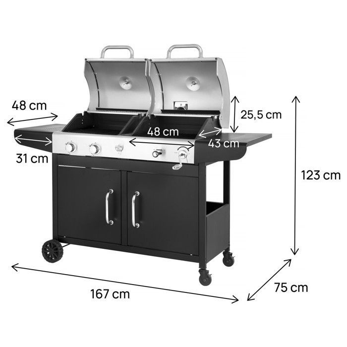Barbecue gaz et charbon 2 en 1 en métal 
