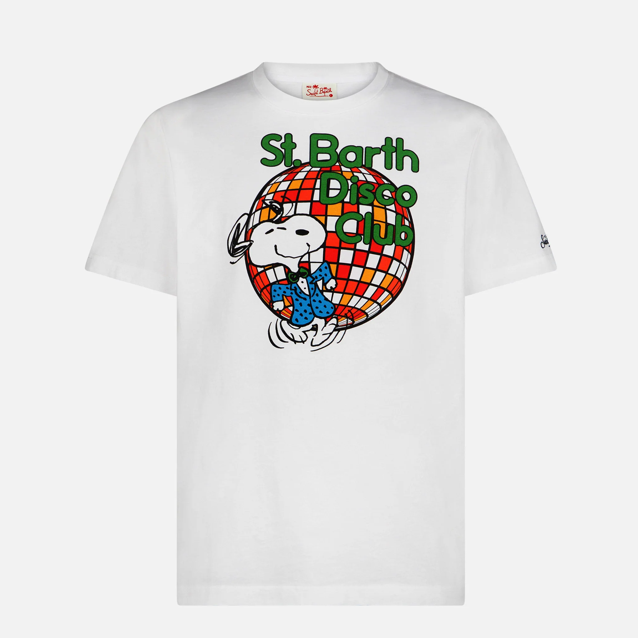 Heren katoenen T-shirt met St. Barth Disco Club en Snoopy-print | S