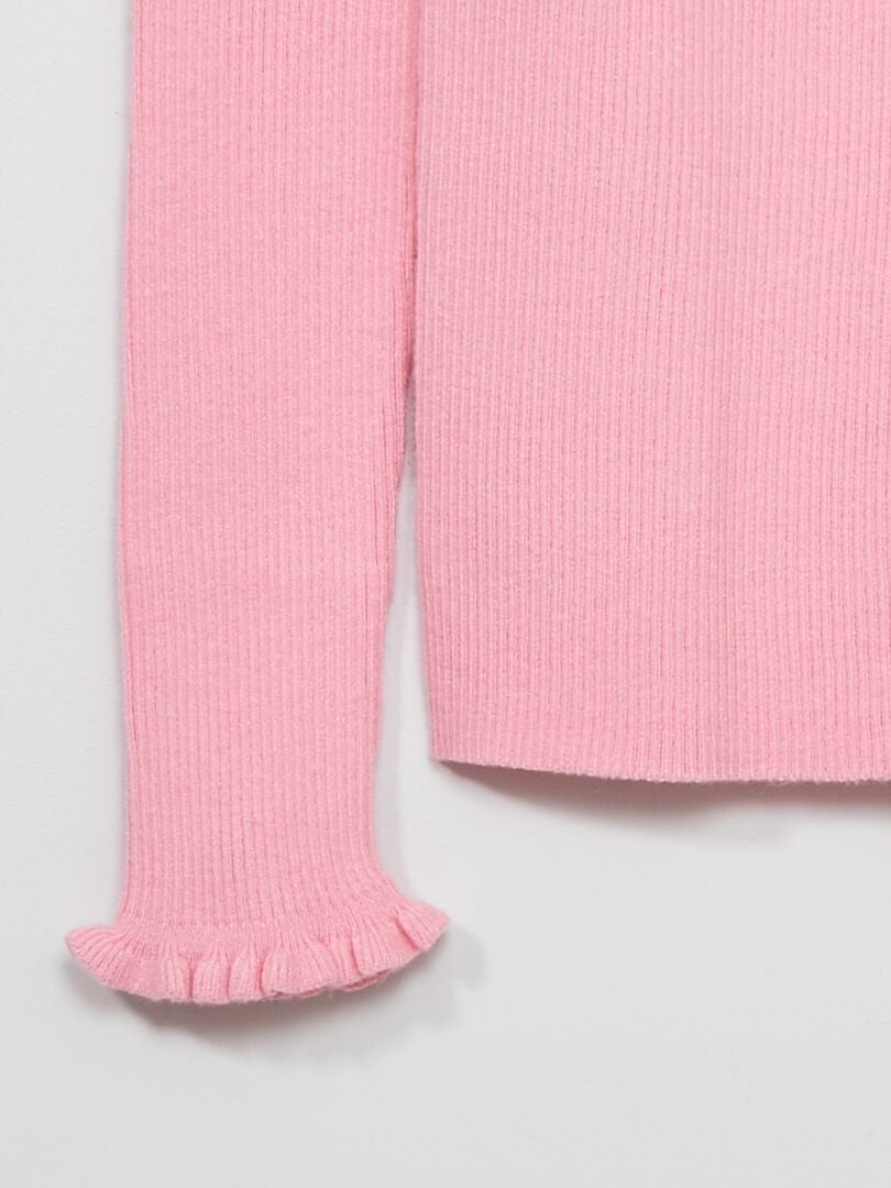 Sweter z prążkowanej dzianiny – różowy