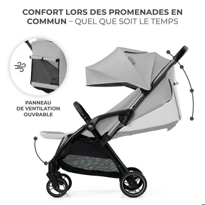 Poussette canne jusqu'à 22 kg Kinderkraft APINO, Pliage automatique, Imperméable, Poids de seulement 7,5 kg, Gris