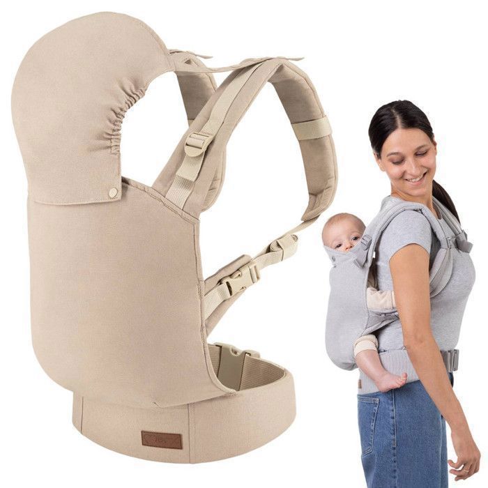 MoMi COLLET – Portabebés ergonómico y fisiológico – Para llevar al bebé delante o a la espalda – Ajustable – Hasta 15 kg – Beige