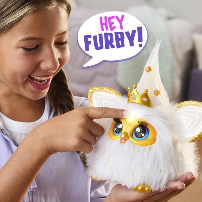 Furby Gold Glow, een spraakgestuurd pluche speeltje dat in het donker oplicht, interactief speelgoed, geschikt voor kinderen vanaf 6 jaar.
