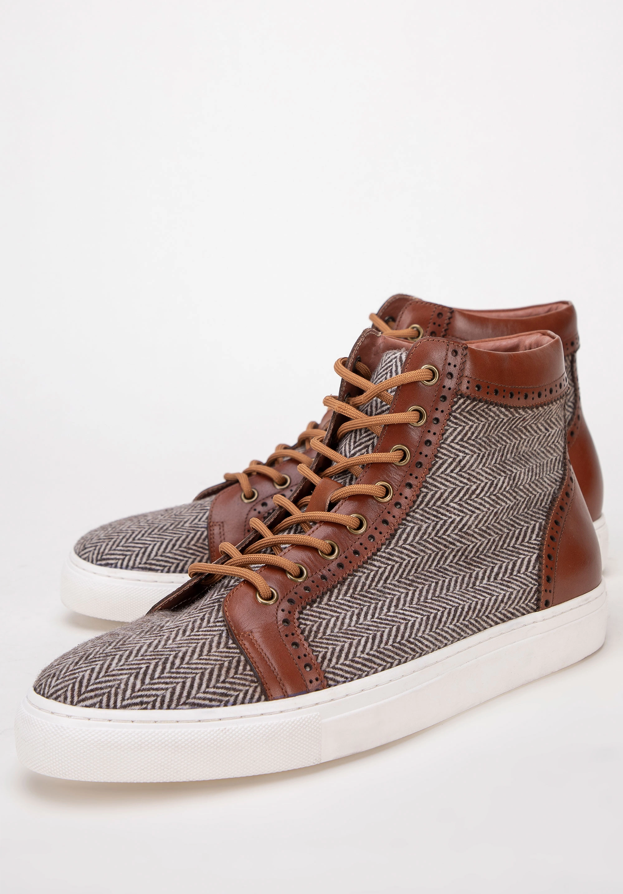 Męskie sneakersy skórzane wysokie brązowe