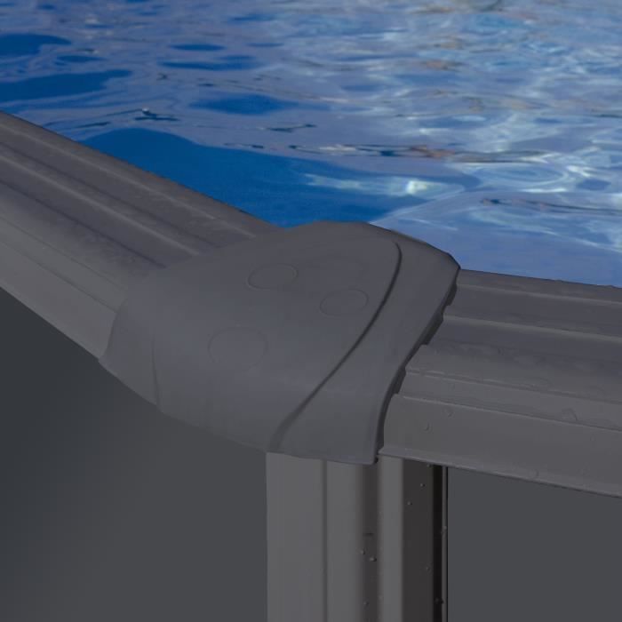 GRE - Kit de piscina redonda elevada de acero gris antracita - Ø480 x H122 (Incluye filtro de arena y escalera)
