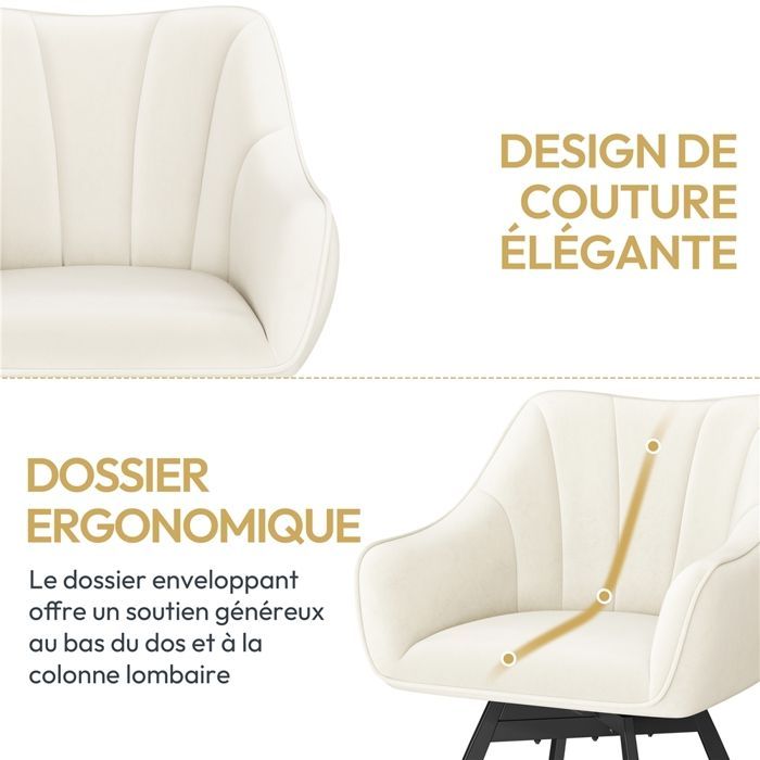 Yaheetech Lot de 2 Chaises de Salle à Manger Rotative avec Assise en Velours et Pieds en Métal Beige