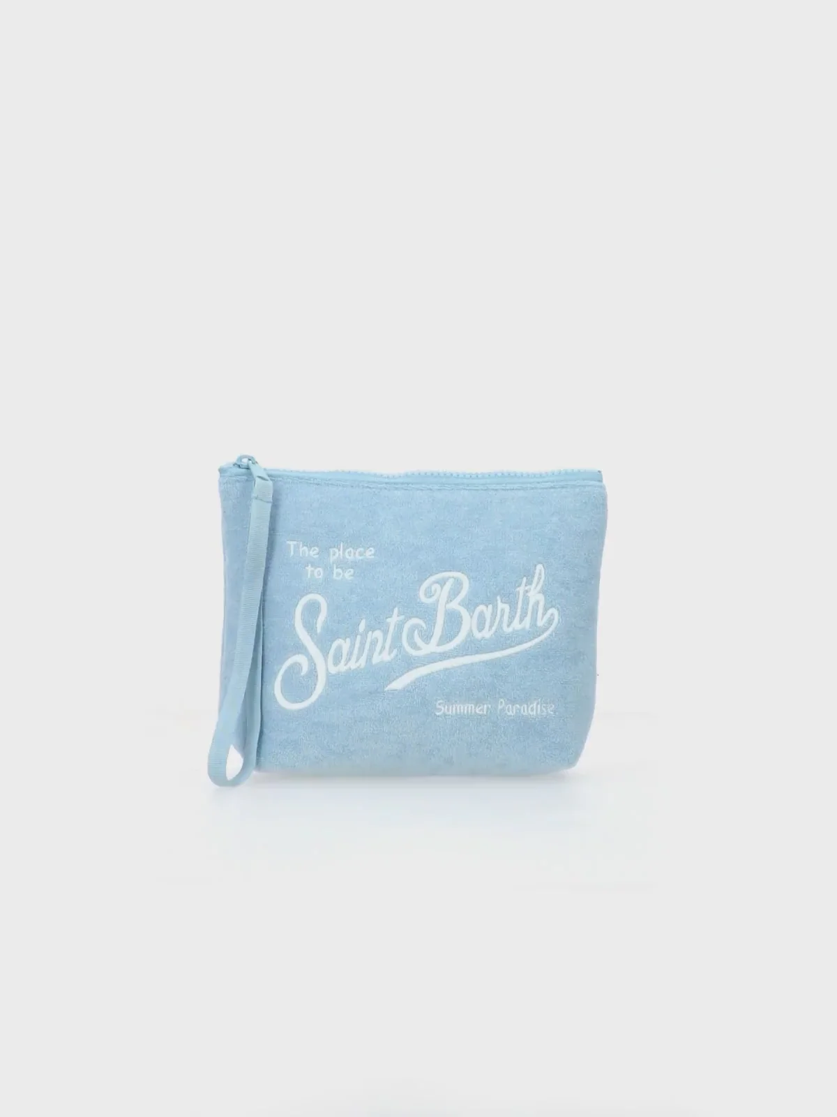Nécessaire Aline azul-clara com zíper, puxador prático e logotipo bordado | MC2 Saint Barth